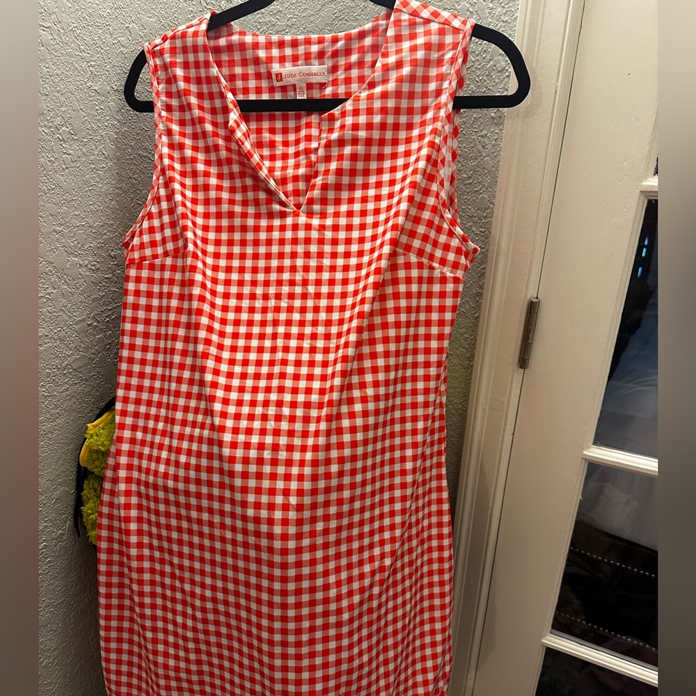Jude Connally Orange and White Gingham Midi Dress